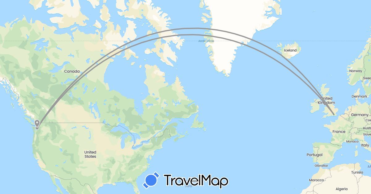 TravelMap itinerary: driving, bus, plane in United Kingdom, Iceland, United States (Europe, North America)